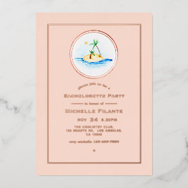 Invitación Con Relieve Metalizado Rosa Dorado y Rosa Clavel Tropical Despedida de So