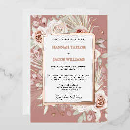 Invitación Con Relieve Metalizado Rosa Floral Boho Dusty Rosa Boda