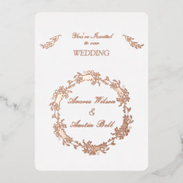Invitación Con Relieve Metalizado Rosa Floral con Hojuela de Oro