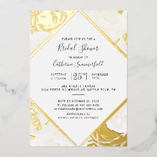 Invitación Con Relieve Metalizado Rosa floral rosado oro geométrico ducha de novia d