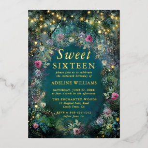 Invitación Con Relieve Metalizado Rosa forestal encantado Hada Woodland Sweet 16