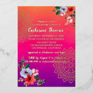 Invitación Con Relieve Metalizado Rosa Fucsia Naranja Púrpura Brillante y Audaz Flor