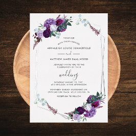 Invitación Con Relieve Metalizado Rosa Geométrico Purple Floral Boda de oro Plata