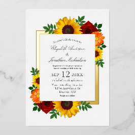 Invitación Con Relieve Metalizado Rosa Girasol Atardecer Floral Boda