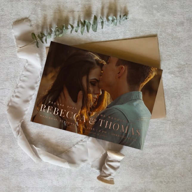 Invitación Con Relieve Metalizado Rosa Gold, Boda fotográfico moderno (Subido por el creador)