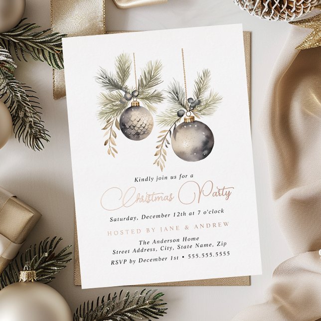 Invitación Con Relieve Metalizado Rosa Gold Natural Beige Baubles Navidades Fiesta (Subido por el creador)