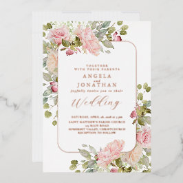 Invitación Con Relieve Metalizado Rosa Gold Pastel Florals Boda