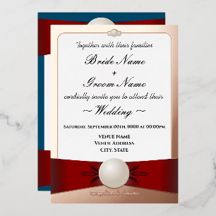 Invitación Con Relieve Metalizado Rosa Gold_Red_Blue_Pearl Cinta_Ceremonia/Recepción