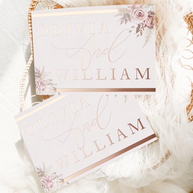 Invitación Con Relieve Metalizado Rosa Gold Rubor Dusty Rosa Boda Floral Rosa (Subido por el creador)