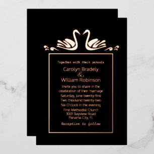 Invitación Con Relieve Metalizado Rosa Gold Swans Boda negro