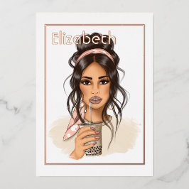 Invitación Con Relieve Metalizado Rosa Gold y Fiesta de té de cumpleaños de Rubor