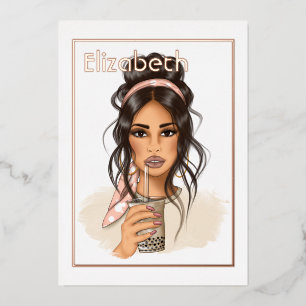 Invitación Con Relieve Metalizado Rosa Gold y Fiesta de té de cumpleaños de Rubor