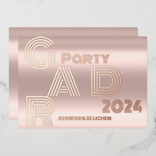 INVITACIÓN CON RELIEVE METALIZADO ROSA GOLDEN FIESTA MODERNO GRAD (Anverso/Reverso)