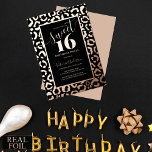 Invitación Con Relieve Metalizado Rosa Leopardo de oro Cheetah Animal Print Sweet 16<br><div class="desc">Esta elegante y dulce y bonito invitación a la fiesta de 16 años es perfecta para el moderno y elegante chica adolescente. Presenta una estampación real brillante de Relieve metalizado dorado leopardo de chita y una tipografía "Sweet 16" sobre un simple fondo negro. Es moderno, onírico, único y fresco; ¡el...</div>