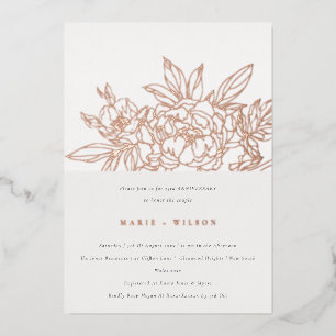 Invitación Con Relieve Metalizado Rosa Mínima Boceto Floral Aniversario de Cualquier