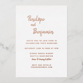 Invitación Con Relieve Metalizado Rosa minimalista moderno oro y Boda de fotografía