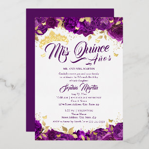 Invitación Con Relieve Metalizado Rosa Mis Quince Quinceañera Púrpura 