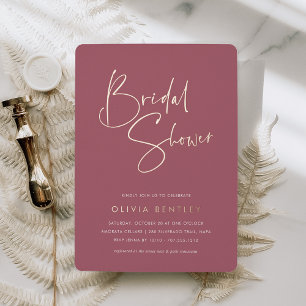 Invitación Con Relieve Metalizado Rosa Moderna ducha de novia con guión Minimalist
