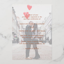 Invitación Con Relieve Metalizado Rosa moderno Faux Vellum Boda de fotografía