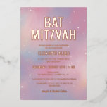 Invitación Con Relieve Metalizado Rosa moderno Galaxy Gold Bat Mitzvah<br><div class="desc">Invitación al Relieve metalizado Mitzvah Rosa Galaxy Gold Bat</div>