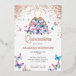 Invitación Con Relieve Metalizado Rosa moderno mariposa de oro gown Relieve metaliza