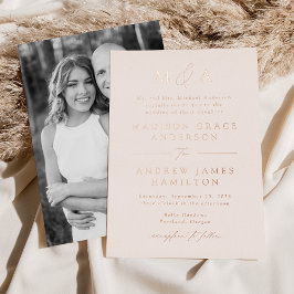 Invitación Con Relieve Metalizado Rosa moderno  Monograma Oro Boda de fotografía