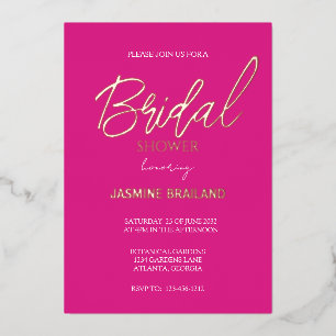 Invitación Con Relieve Metalizado Rosa Moderno Sencillo Regadera Nupcial Dorado    
