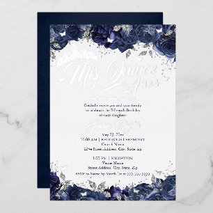 Invitación Con Relieve Metalizado Rosa Navy Plata Mis Quince Quinceañera 