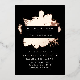 Invitación Con Relieve Metalizado Rosa Negra Corona de Oro Pampas Floral Boda