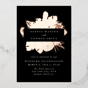 Invitación Con Relieve Metalizado Rosa Negra Corona de Oro Pampas Floral Boda