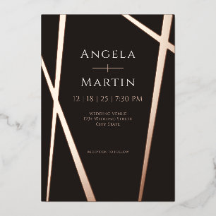 Invitación Con Relieve Metalizado Rosa negra moderna minimalista