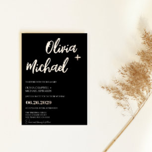 Invitación Con Relieve Metalizado Rosa negro oro moderno Boda de caligrafía de escri
