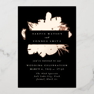 Invitación Con Relieve Metalizado Rosa Negro Oro Wreath Pampas Boda Floral Grass