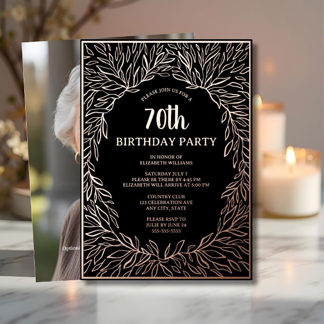 Invitación Con Relieve Metalizado Rosa Oro 70.º cumpleaños de Personalizado (Subido por el creador)