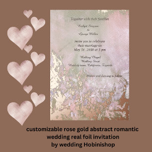 Invitación Con Relieve Metalizado rosa oro abstracto boda romántico real