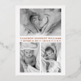 Invitación Con Relieve Metalizado Rosa Oro Blanco 3 Foto Hola bebé recién nacido