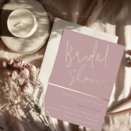 Invitación Con Relieve Metalizado Rosa Oro Dusty Mauve Pink Modern Bridal Shower