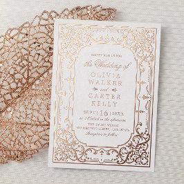 Invitación Con Relieve Metalizado Rosa oro elegante ornamental romántico matrimonio 
