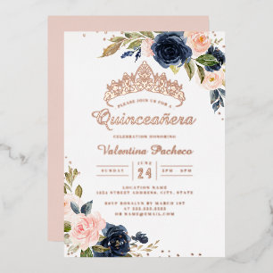 Invitación Con Relieve Metalizado ROSA ORO FOIL Naval Tono Rosado Quinceañera
