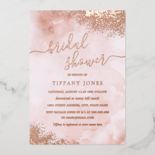 Invitación Con Relieve Metalizado ROSA ORO FOIL Rubor Rosa Melocotón Despedida de So