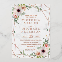 Invitación Con Relieve Metalizado Rosa Oro Geométrico Floral Bohemian Boda rosa