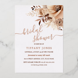 Invitación Con Relieve Metalizado ROSA ORO HOJA Boho Beige Floral Boda Duchas