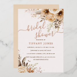 Invitación Con Relieve Metalizado ROSA ORO HOJA Boho Floral Boda Bridal Shower