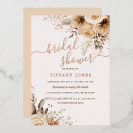 Invitación Con Relieve Metalizado ROSA ORO HOJA Boho Floral Boda Duchas