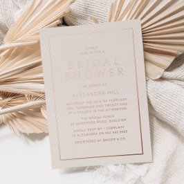 Invitación Con Relieve Metalizado Rosa Oro Minimal Moderno Ducha Bridal
