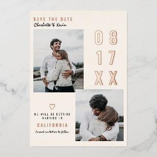 Invitación Con Relieve Metalizado Rosa oro moderna salvar la fecha de la boda 2 foto