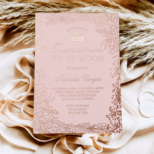 Invitación Con Relieve Metalizado Rosa Oro rubor rosa rosa Tiara moda Quinceanera