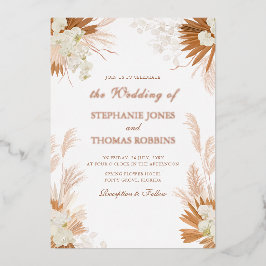 Invitación Con Relieve Metalizado Rosa Oro Terracota Pampas Boda de orquídeas de hie