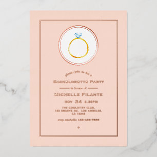 Invitación Con Relieve Metalizado Rosa Oro y Rosa Claveles Foil de Soltera de Diaman