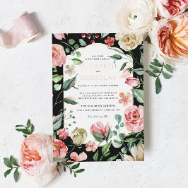 Invitación Con Relieve Metalizado Rosa Oscura | Florales Románticos de Primavera par